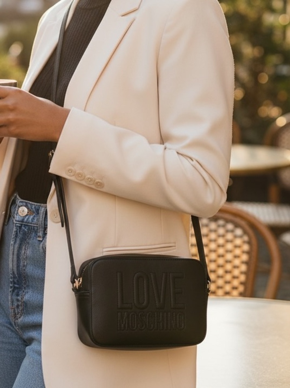 Love Moschino Embossed Logo black leather Crossbody Bag NWOT